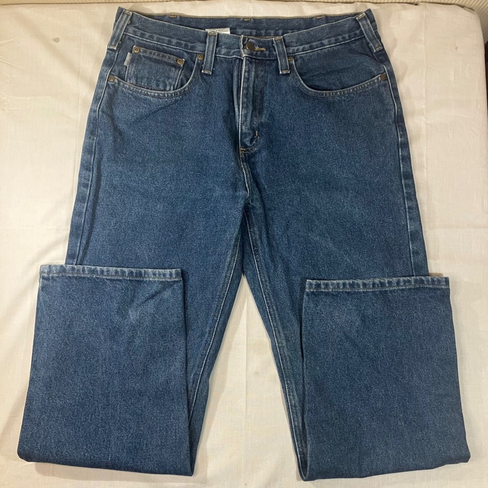 Carhartt B480 DVB Mens Relaxed Fit Jeans 34x30 Dark Vintage Blue Denim Workwear